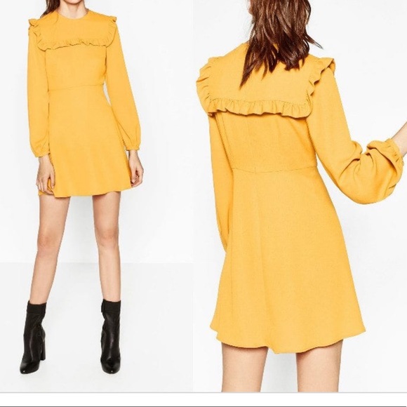 Zara Mustard Short Ruffle Dress - Picture 3 of 6